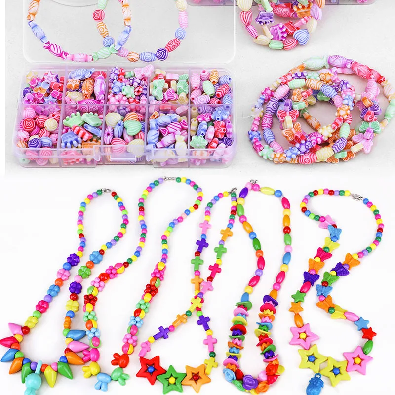 10 Slot Baby Beads Toys for Children Girl Gift Educational Toy Lacing Necklace Bracelet For Jewelry Needlework Material Bead Set