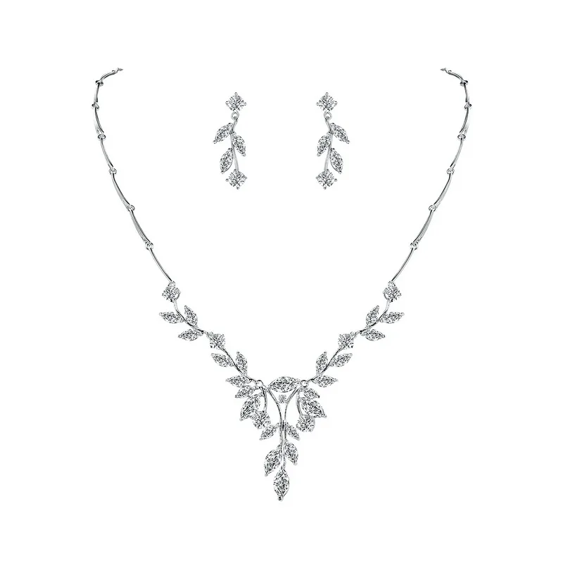 WEIMANJINGDIAN Brand Elegant Marquise Vine Cubic Zirconia CZ Crystal Necklace and Earring Bridal Jewelry Set