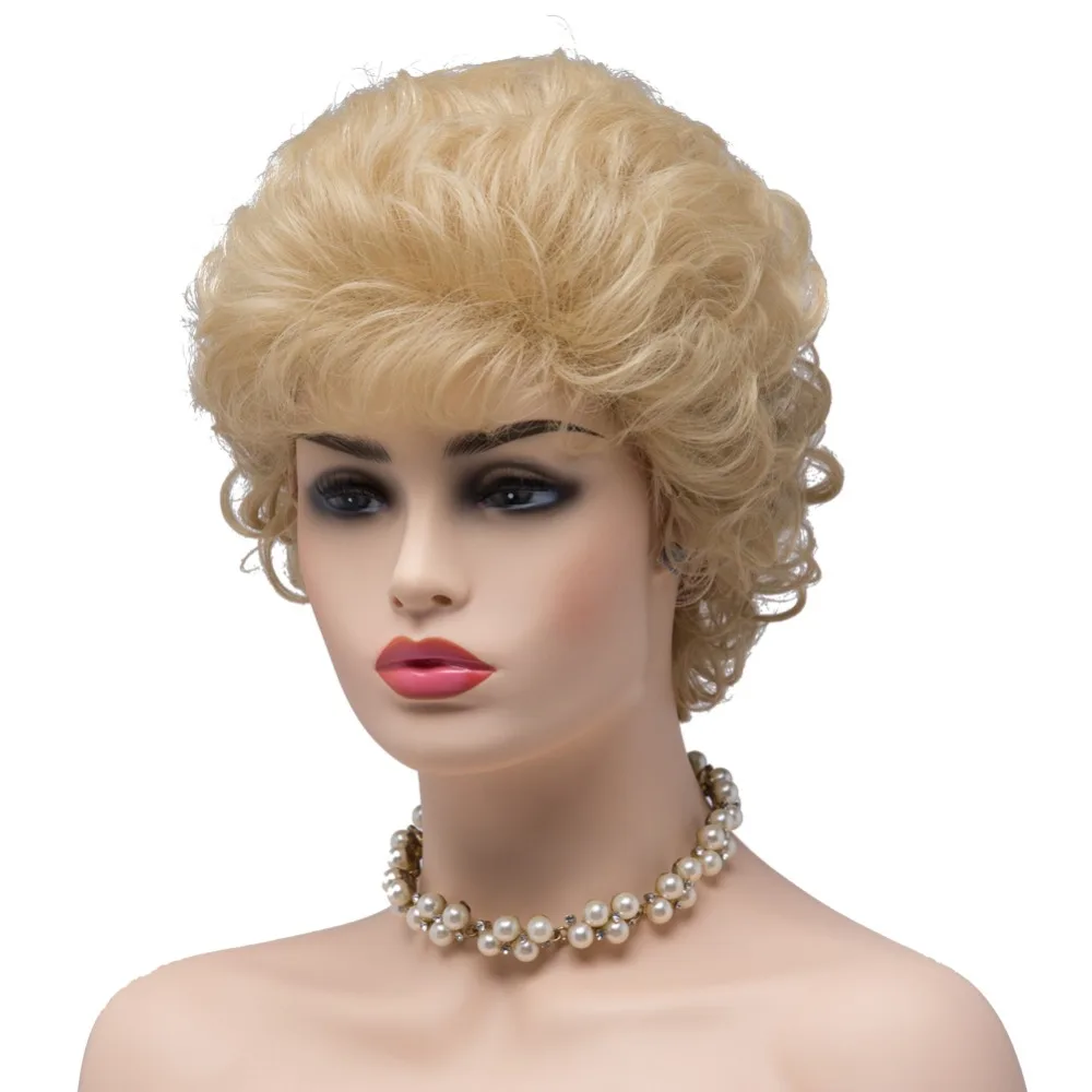 BESTUNG Blonde Short Curly Wigs Synthetic Classic Wigs Deep Wavy Fluffy Cosplay Costume for Women