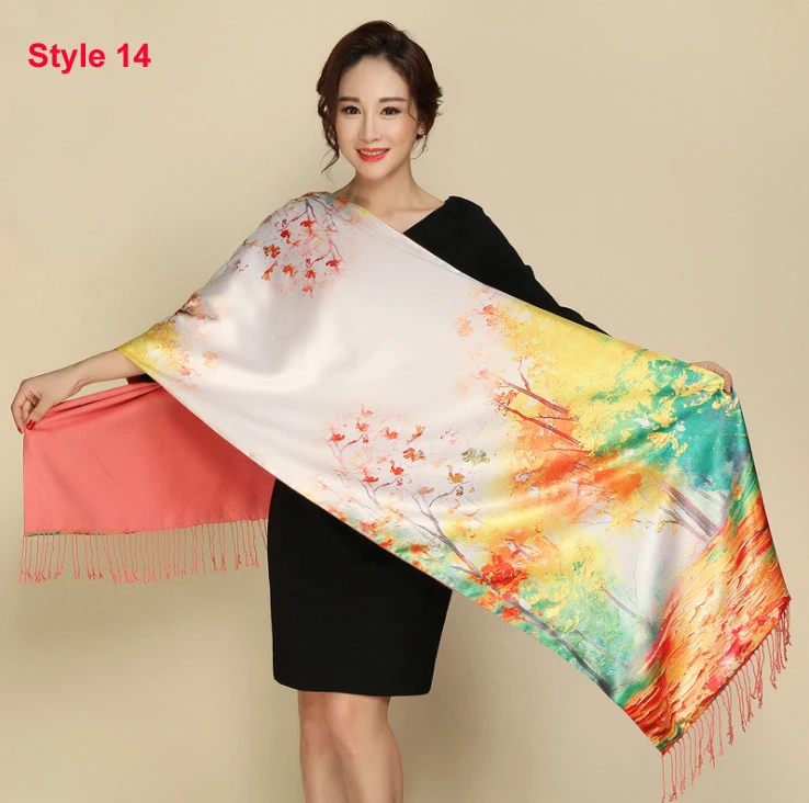 New Scarf Silk Satin Long Scarf Luxury Brand Women Double Side satin shawl Female high Quality Print hijab foulard winter Scarf