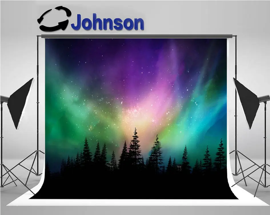 

aurora Multicolored Northern Lights Borealis Canadian Forest backdrops Computer print scenic background