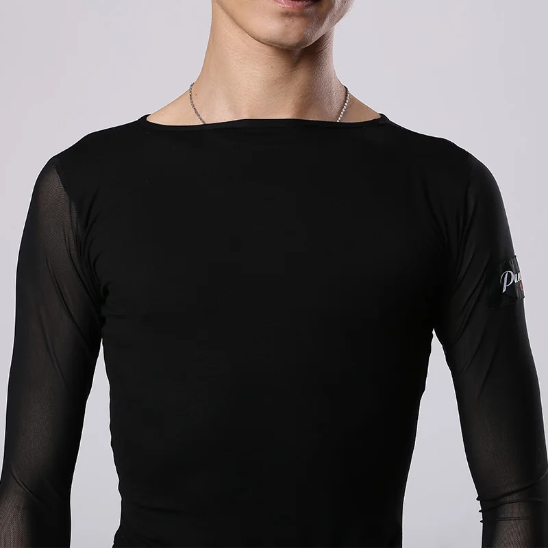 Hommes danse chemise salle de bal Latin haut noir à manches longues mâle Samba Salsa spectacle danse vêtements hommes vêtements d'entraînement DNV10808