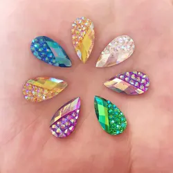 New 20pcs 9*18mm AB Resin Teardrop Flatback Rhinestone Scrapbook Embellishment Crafts R78