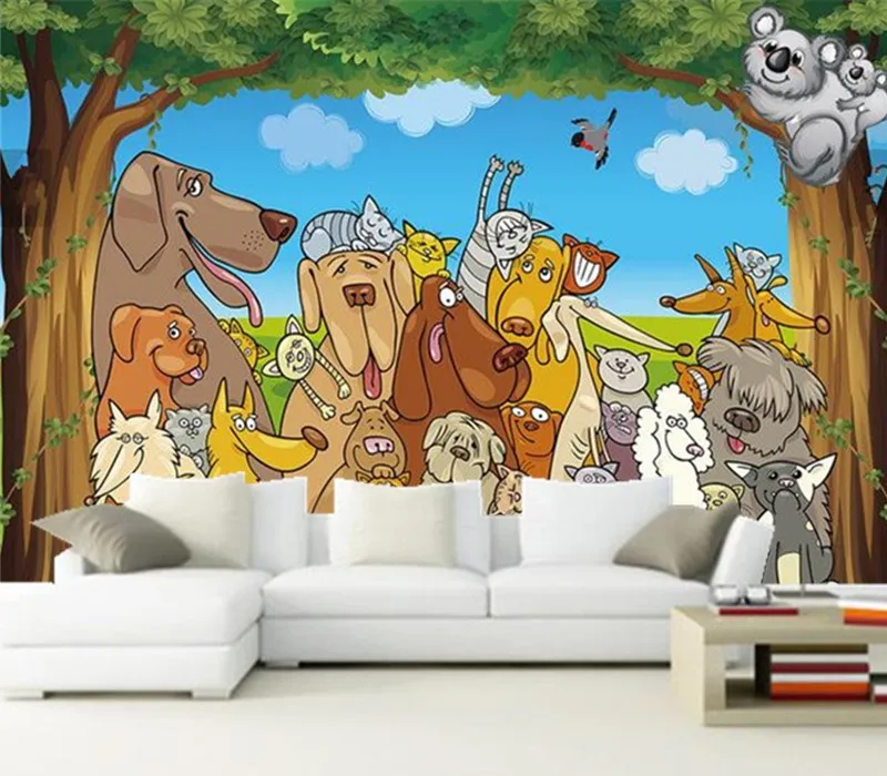 The custom 3D murals, Vector cartoon animal tree children's room papel de parede, living room sofa TV wall lovely wallpaper