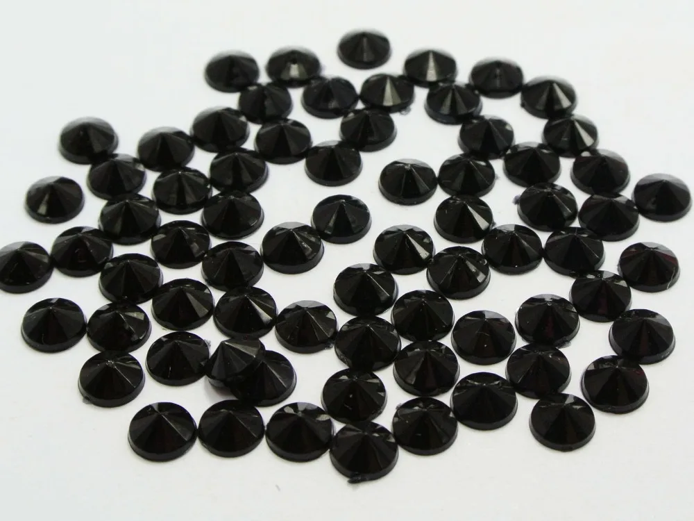 1000 Jet Black Acrylic Round Pyramid Flatback Rhinestone Gems 5mm Cone Shaped