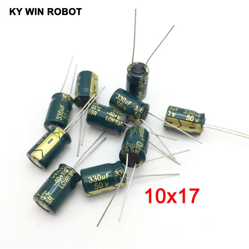 알루미늄 전해 커패시터, 330 uF 50 V, 10x17mm, Frekuensi tinggi 방사형 전해 커패시터, 10 개