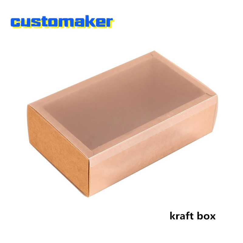 20pcs Custom logo Drawer Gift Box Kraft Paper Sliding Carton folding Storage boxes Cardboard container with Frosted PVC Cover