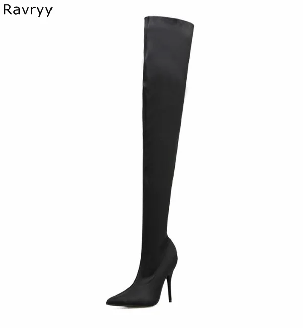 Purple Elastic Long Boots Woman over-the-knee Boots Thin Heel Booties 2019 Hot Fashion Autumn Winter Female Dress Shoes