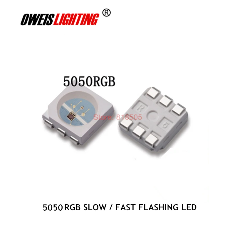 50PCS 5050 RGB LED Self-flashing LEDs With IC ( Slow / Fast Flash ) 3.3-5.0v 20ma