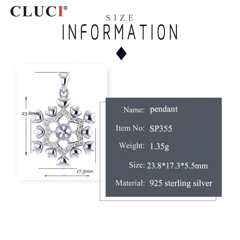 CLUCI Gemstone Silver 925 Pendant Snowflake Necklace Jewelry Pendant Women Sterling 925 Silver Christmas Pearl Pendant SP355SB-1