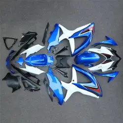 Fori-carenados pintados con rayos uv, kit de carrocería para GSXR600 2008 - 2010 K8, GSX-R600 08 10, blanco y azul, GSXR 600 09 10, sin pintar