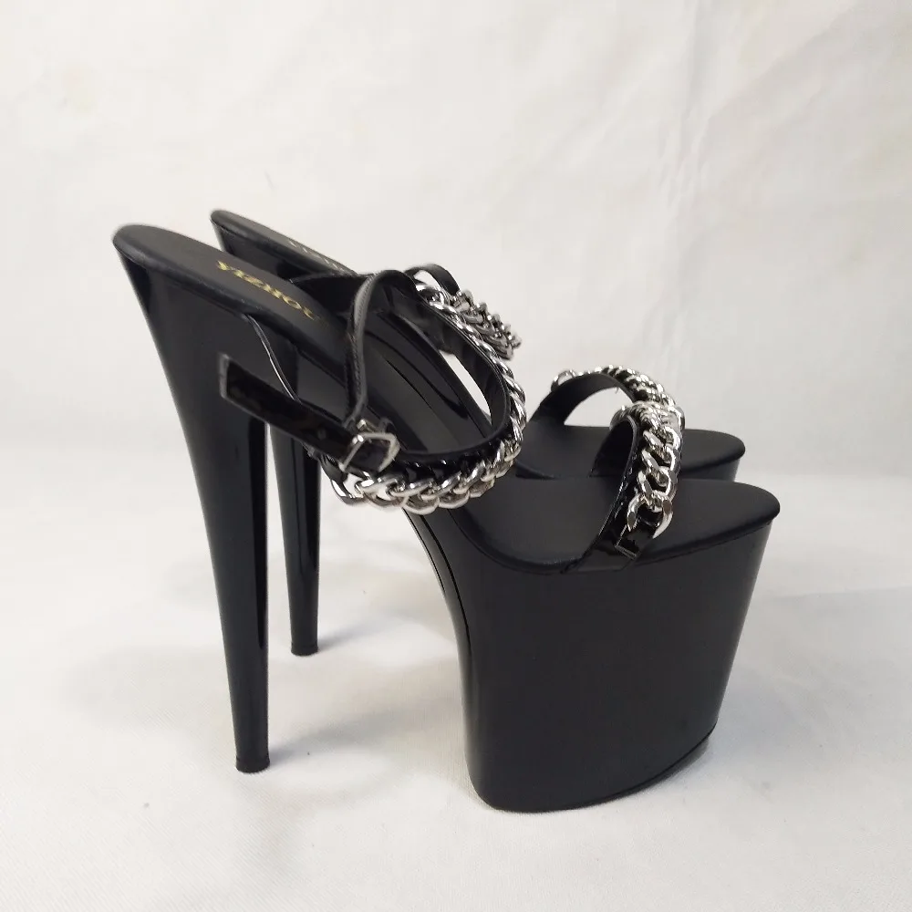 noble chain metal decoration Shoes black stage performance Ultra fine with waterproof 20 cm sandals