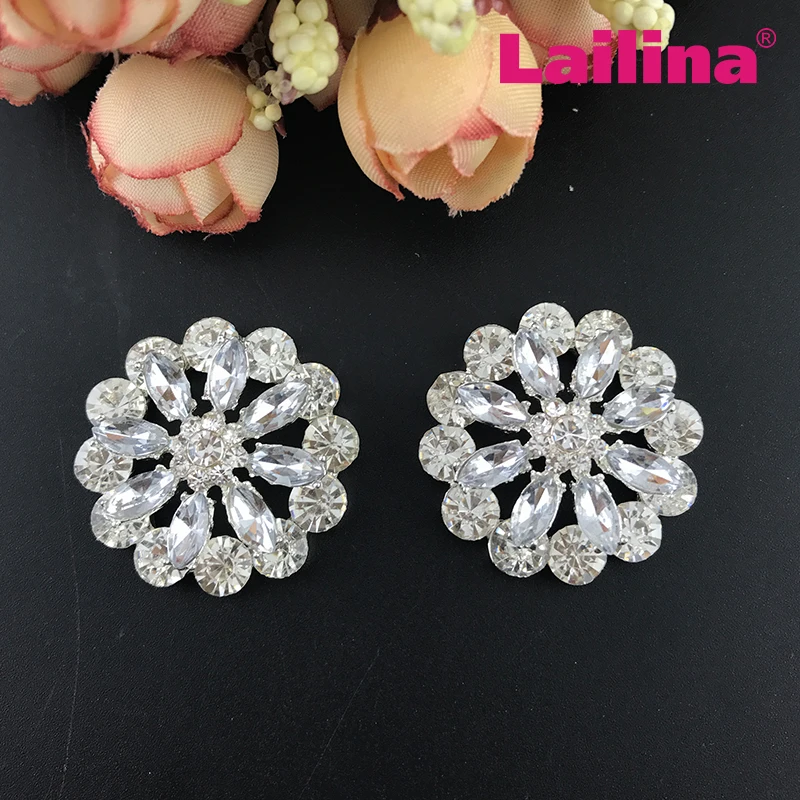 

100pcs/lot 30mm crystal flower button crystal rhinestone button for wedding