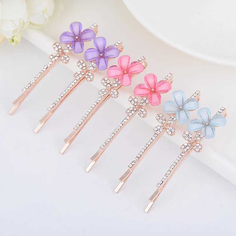 EASYA 3 Colors Rhinestone Flower Hairpin Hair Clip Minimalist Women Girls Fashion Simulated Pearl Crystal Hairwear Jewelry