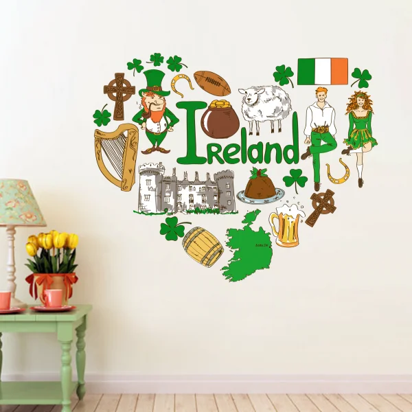 

I Love Ireland Illustration Fashion Wedding Decor Vinyl Waterproof Wall Sticker Bedroom Wallpaper Wall Decal Baby Rooms Decor