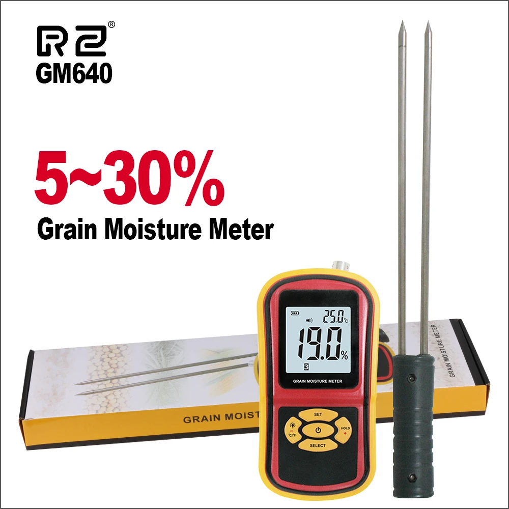 RZ Grain Moisture Meter Humidity Hygrometer Digital Handheld Smart Sensor 5%~30% With Long Probe Use For Paddy Corn Rice Wheat