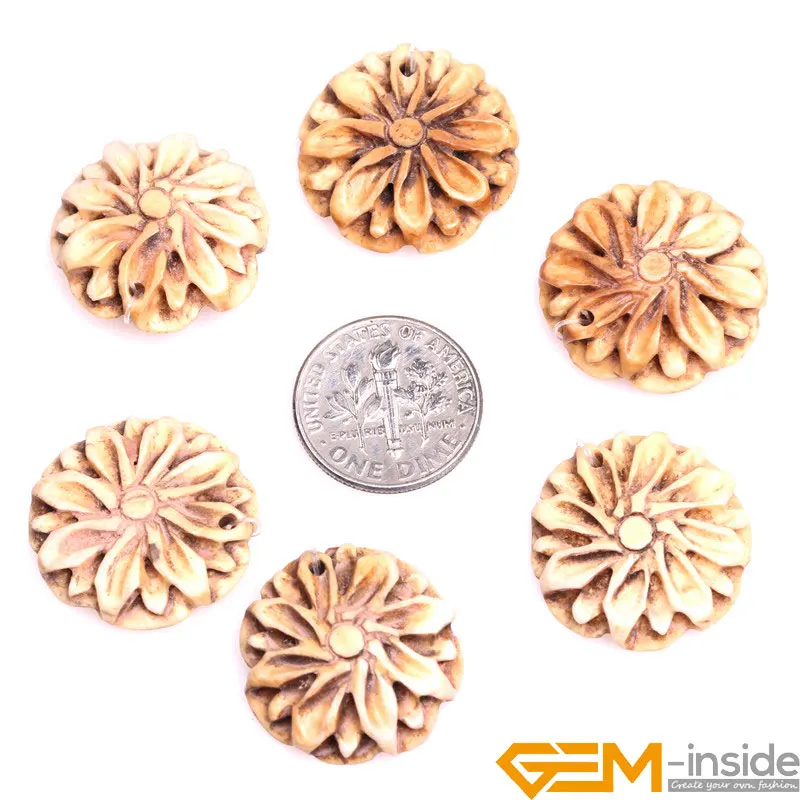 21x21mm Large Cream White Plants Daisy Carved Bone Cabochon Beads Bulk 10 Pcs For Jewelry Making Free Shipping