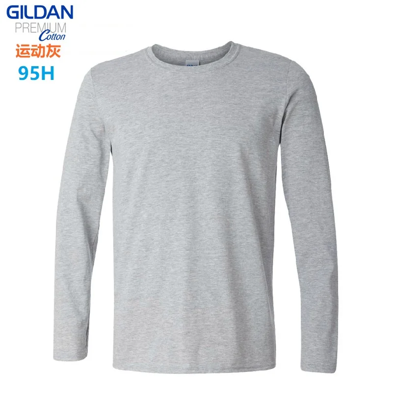 GILDAN 764000 Men 100% Cotton T-shirts Solid Long Sleeve O-Neck T Shirt Mens Tops Tees Basic Winter Autumn TShirts Male