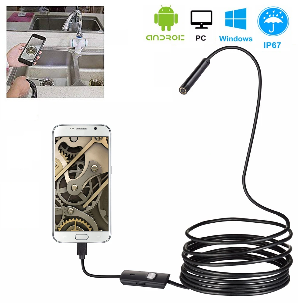 5mm 1/2/5m flexível cobra inspeção câmera de vídeo à prova dwaterproof água borescope para smartphone usb windows pc endoscópio câmera