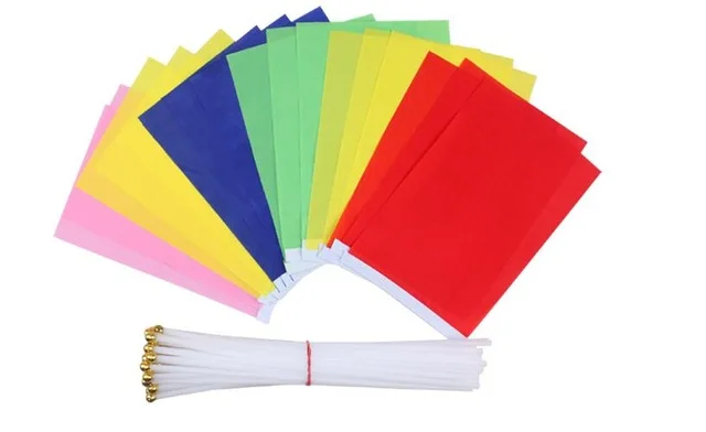 14X21cm small flags waving red yellow blue green pink color floating flag pure color flags morning exercises flag free drop ship