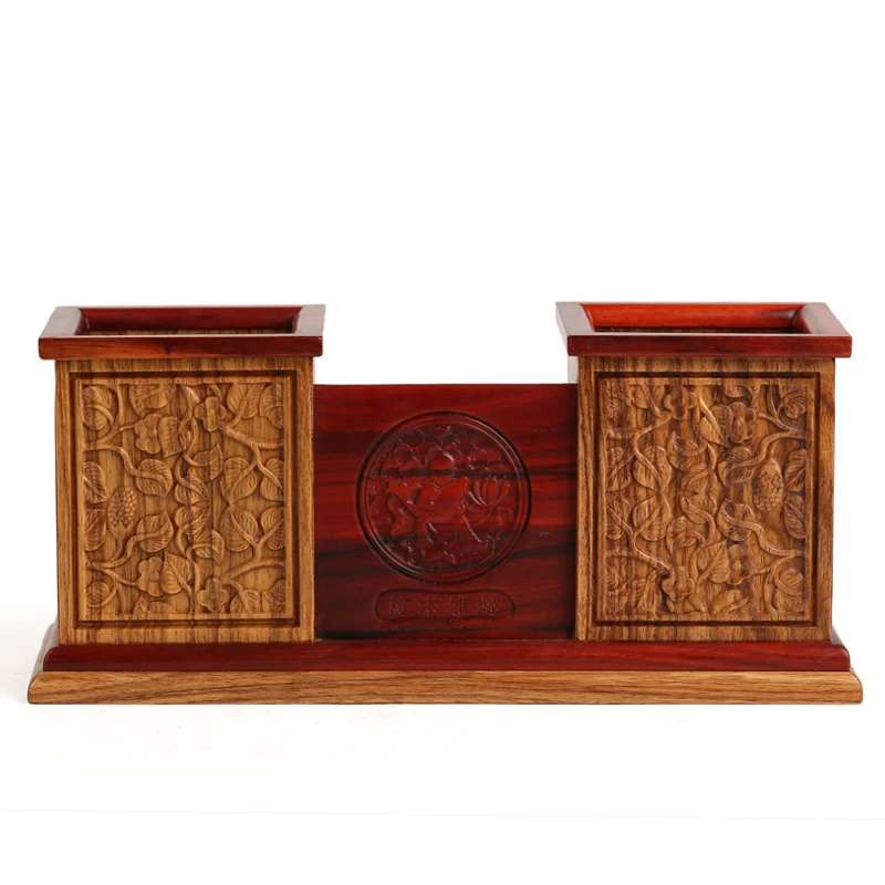 Rosewood handicraft desk hair pen box wood carved wooden shelf remote acid branch