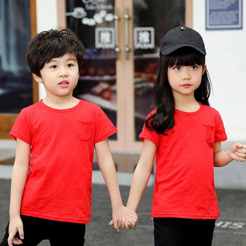 Children's Bamboo Cotton Short-sleeved T-shirt Summer 2019 New Boys and Girls Big Children 100% Cotton T-shirt Bottoming Shirt