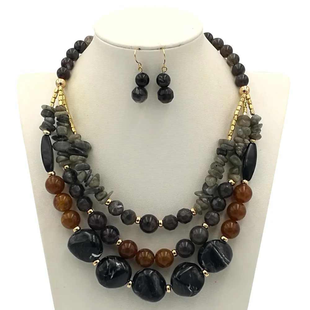 New Luxury Jewelry Multy Layer Necklace Boho Style Handmade Natural Stone  Beads Necklace Statement Knotted Bohemia Necklace Set