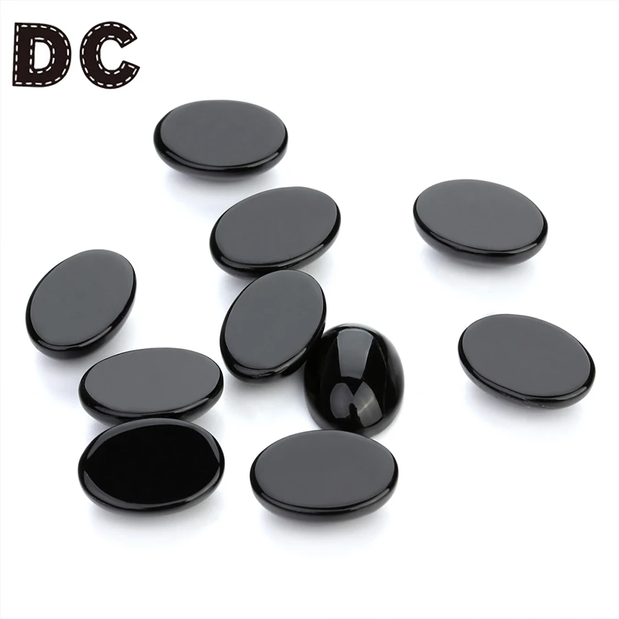 10pcs Natural Stone 10x14/13x18/18x25mm Oval Flatback Cabochon Black Agate Bead Spacers For DIY Jewelry Making Accessories