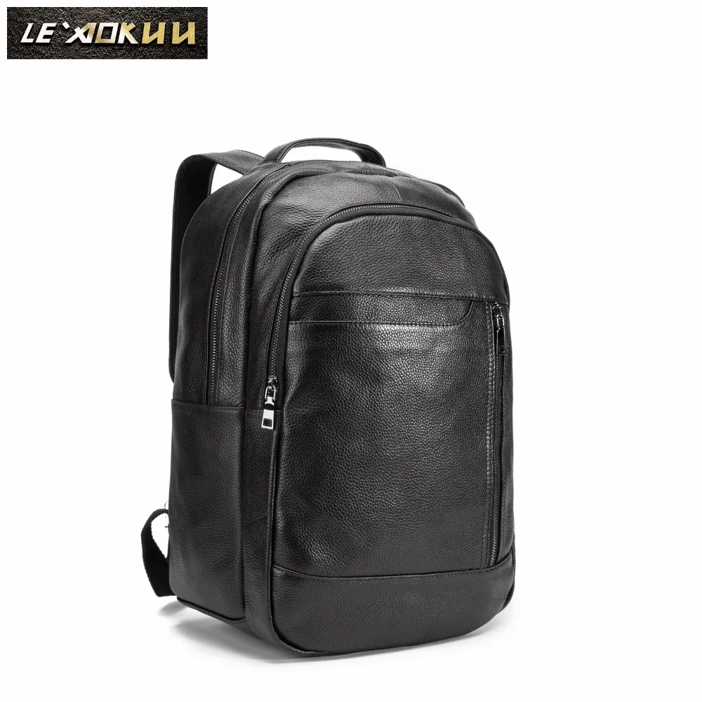 Men Genuine Leather Design Casual Travel Bag Male Fashion Backpack Daypack College Student School Book 17\