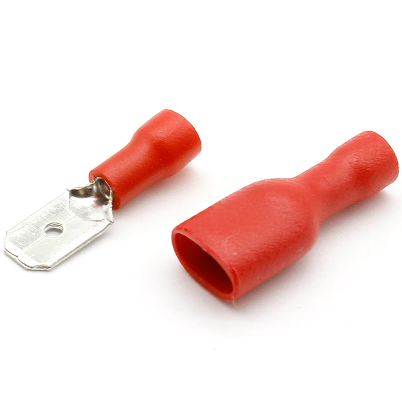 100pcs Red Spade Crimp Terminals Fully Insulated Electrical Connectors Audio Wiring