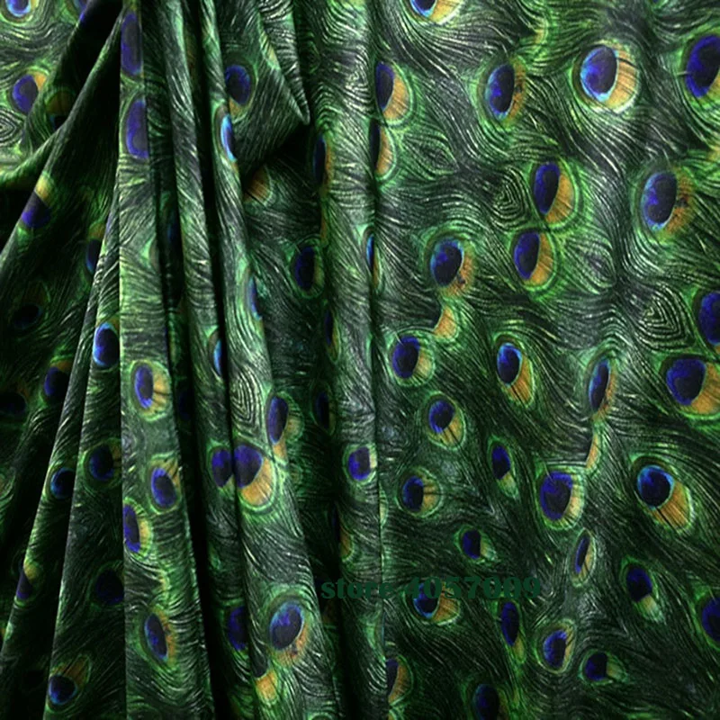 Good Swimwear Fabric Cotton/Spandex Knitted Peacock Fabric Stretch Green Peacock Feather Fabric DIY Sewing Tights Clothing