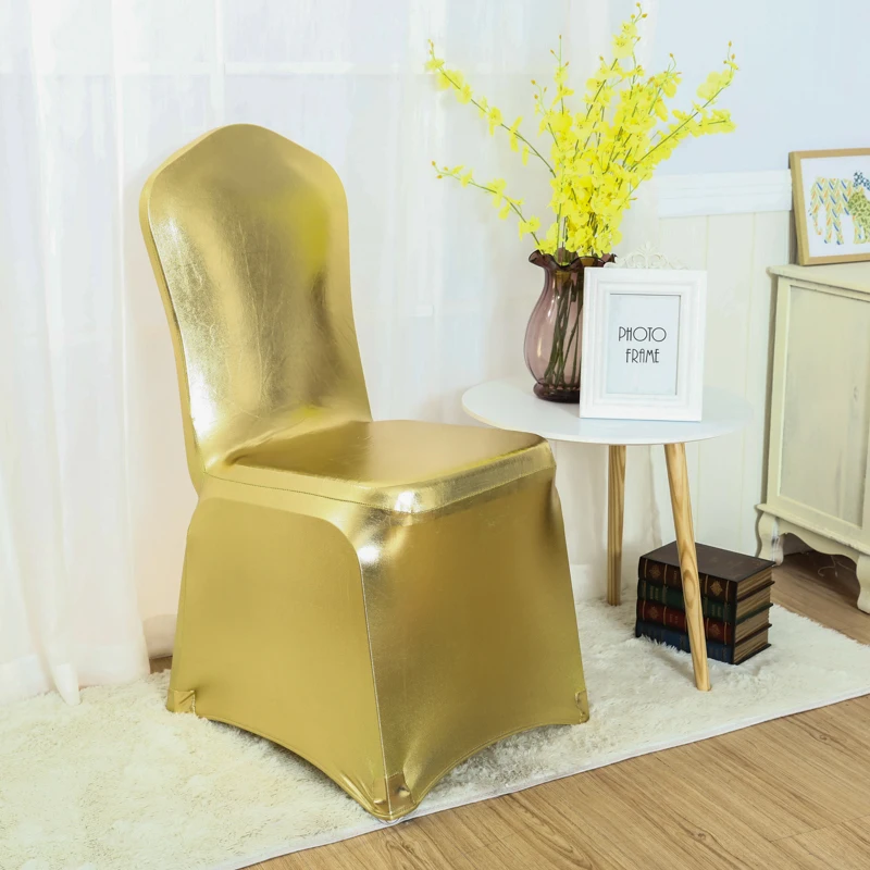 

Wedding Decoration Metallic Shiny Gold Silver Spandex Chair Covers Bronze Color Fit For Birthday Party Holiday Celebration