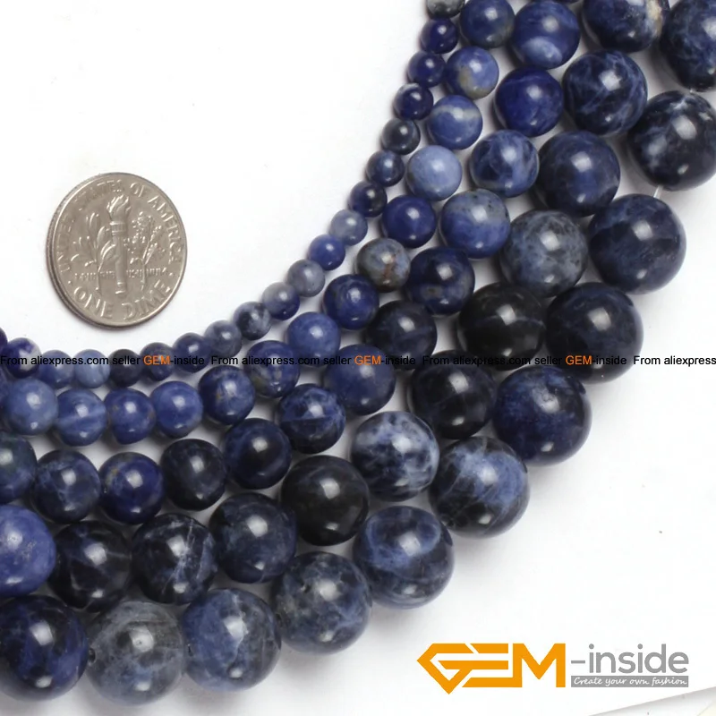 Natural Stone Blue Sodalite Round Loose Beads For Jewelry Making Strand 15\