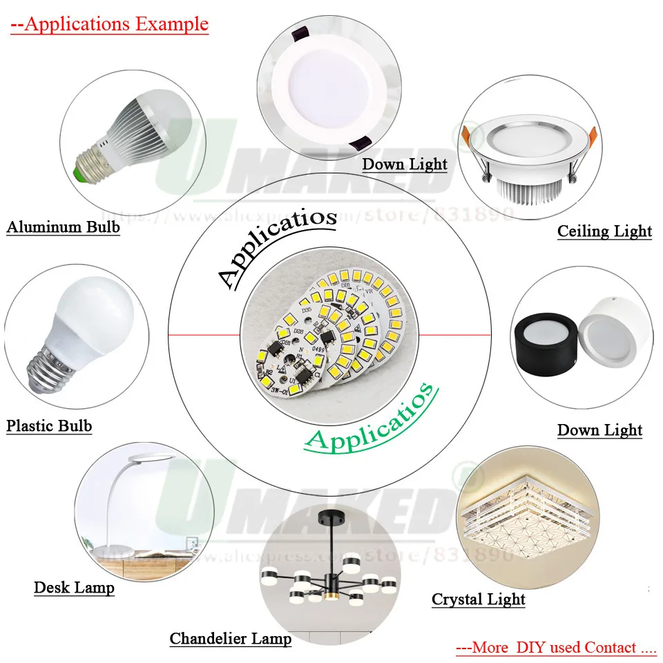 AC220V Smart IC Driver LED PCB Lamp panel 3W 5W 7W 9W 12W 15W SMD2835 Chip Light source Tinned 20cm Cable for LED blub Downlight