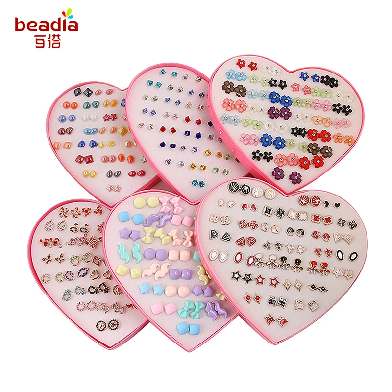 2021 Trend 26Design 36Pairs Mix Mini Flower Clay Earring Stud Sets Fruit Earring Set For Baby Child Heart Box Earrings Jewelry