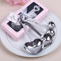 Fast shipping  Love Wedding favors of Simply Elegant Heart Shaped Stainless Steel measuring spoon 4pcs/set gift box