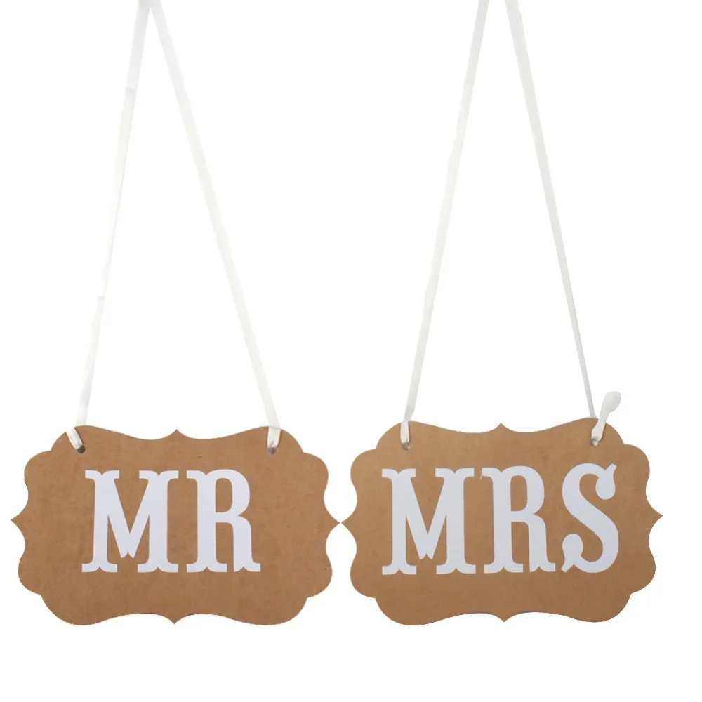 MR & MRS / BRIDE&GROOM Kraft Paper Board Ribbon Photo Props Chair Signs Wedding Decoration Letter Sign Event Party Supplies view 4
