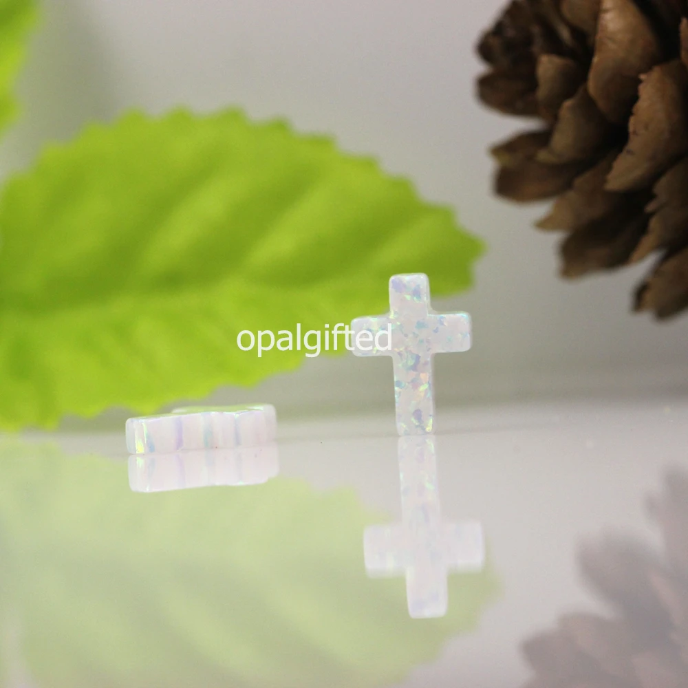 (40pcs/lot )free shipping Artificial jewelry 9*12mm op17 white Opal cross synthetic opal beads with side hole for opal necklace