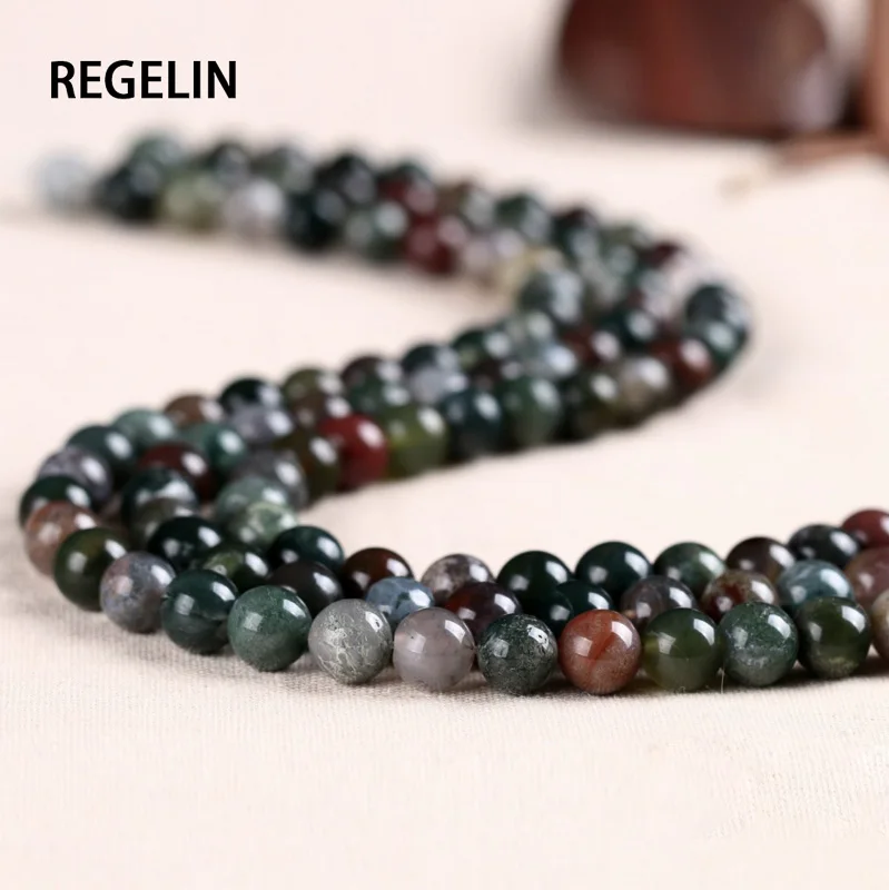 REGELIN Natural Stone Smooth Indian Agat Round Loose Beads Strand 4mm 6mm 8mm 10mm12mm 14mm Pick Size For Jewelry Making