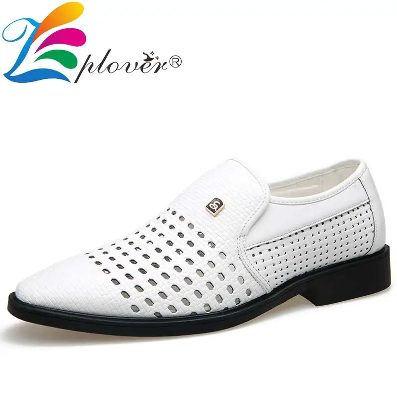 2024 Holes Summer Men\'s Shoes Soft Leather Formal Shoes Men Flats Pointed Toe Social Mens Dress Shoes Oxford Breathable Footwear