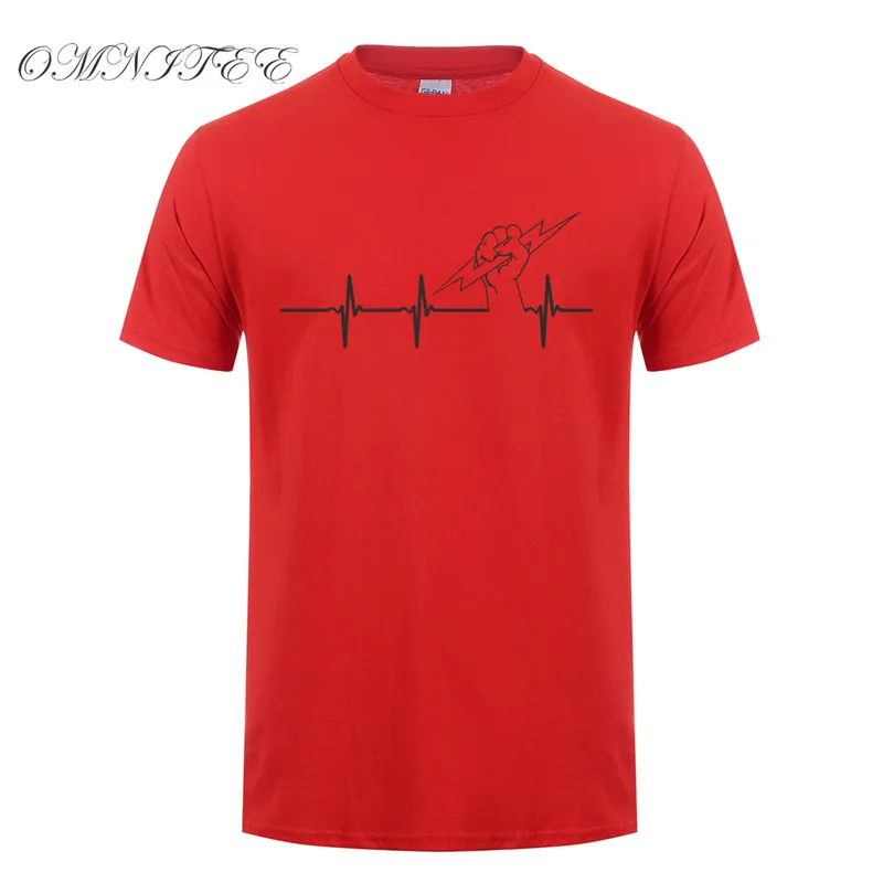 New Summer Funny Electrician T Shirt Men Short Sleeve Cotton Heartbeat of Electrician T-shirt Mens Clothing Camisetas Top OT-940