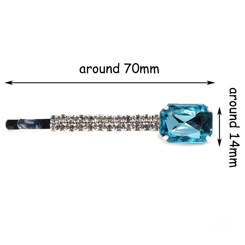 1 Pair Trendy Hair Accessories Luxury Sky Blue Crystal Bling Hair Barrette Square Stone Rhinestone Hair Clips For Women Girls