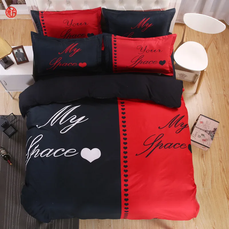 

3/4pcs Couples Bedding set Red&Black Duvet Cover Pillowcase White Black Her His Side Lover Europ Bedding Bedclothes Home Textile