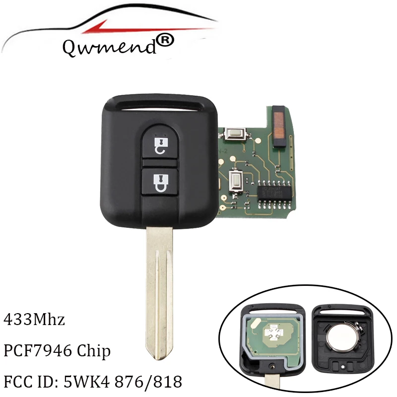 Replacement Car Remote Key 433Mhz For For Nissan Elgrand X-TRAIL Qashqai Navara Micra Note NV200 FCCID 5WK4876/818 ID46 Chip