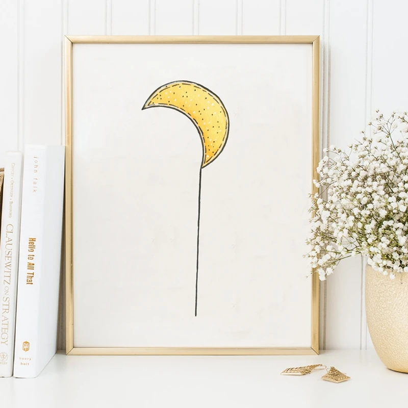 Hand Drawn Moon Art Print Wall Pictures , Watercolor Moon Canvas Art Painting Poster Baby Room Cartoon Decoration