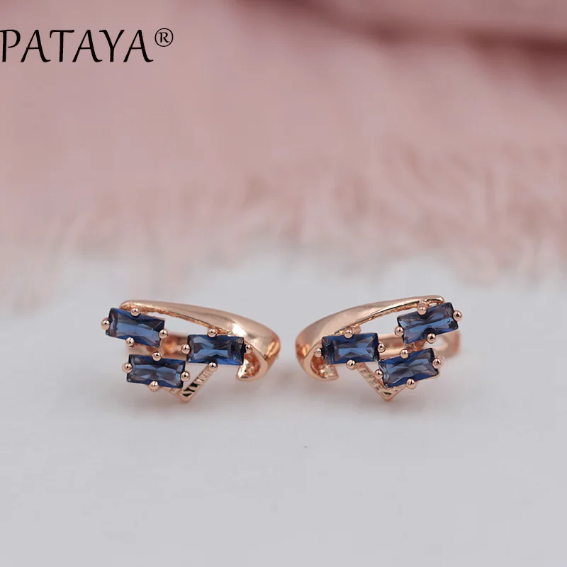 PATAYA Exclusive Multicolor 585 Rose Gold Color Earring Green Square Natural Cubic Zirconia Dangle Earrings Women Fine Jewelry