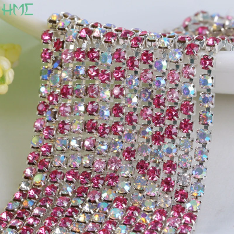 High Density Silver Base Claw Crystal Rhinestone Chain For Jewelry Making DIY Craft Sewing Clothes Wedding Party Decoration