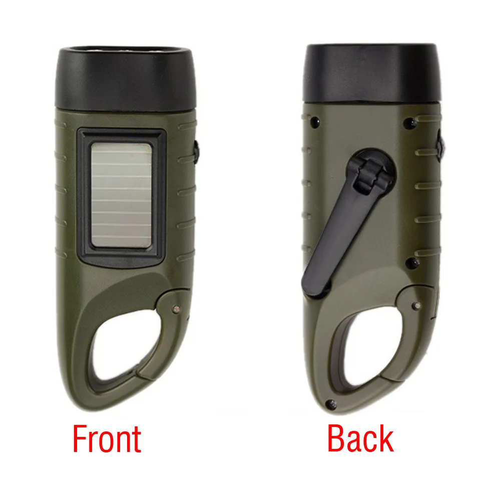 Outdoor Tool Hand Crank Dynamo Solar Powered Rechargeable LED Camping Emergency Flashlight Torch Night Cycling Self Defense