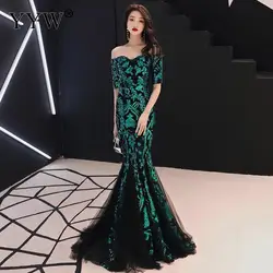 Green Leaf Sequined Off Shoulder Evening Dresses Luxury Sexy Robe De Soiree Long Mermaid Party Dress Elegant Cocktail Clubwear