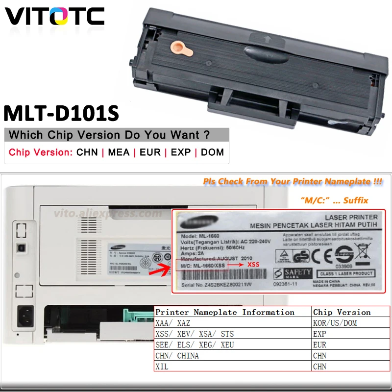 2PCS MLT-D101s D101 Toner Cartridge Compatible For Samsung ML-2160 ML2160 ML-2161 2161 ML-2162G ML-2166W SCX-3401 SCX 3405